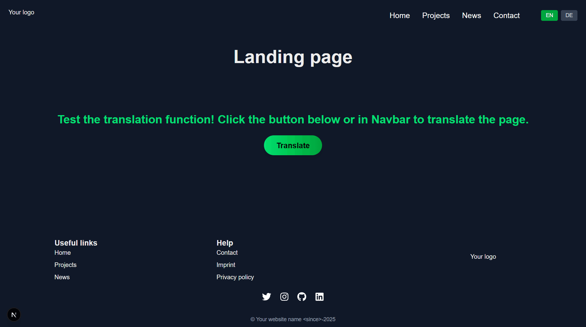 Homepage translation screenshot