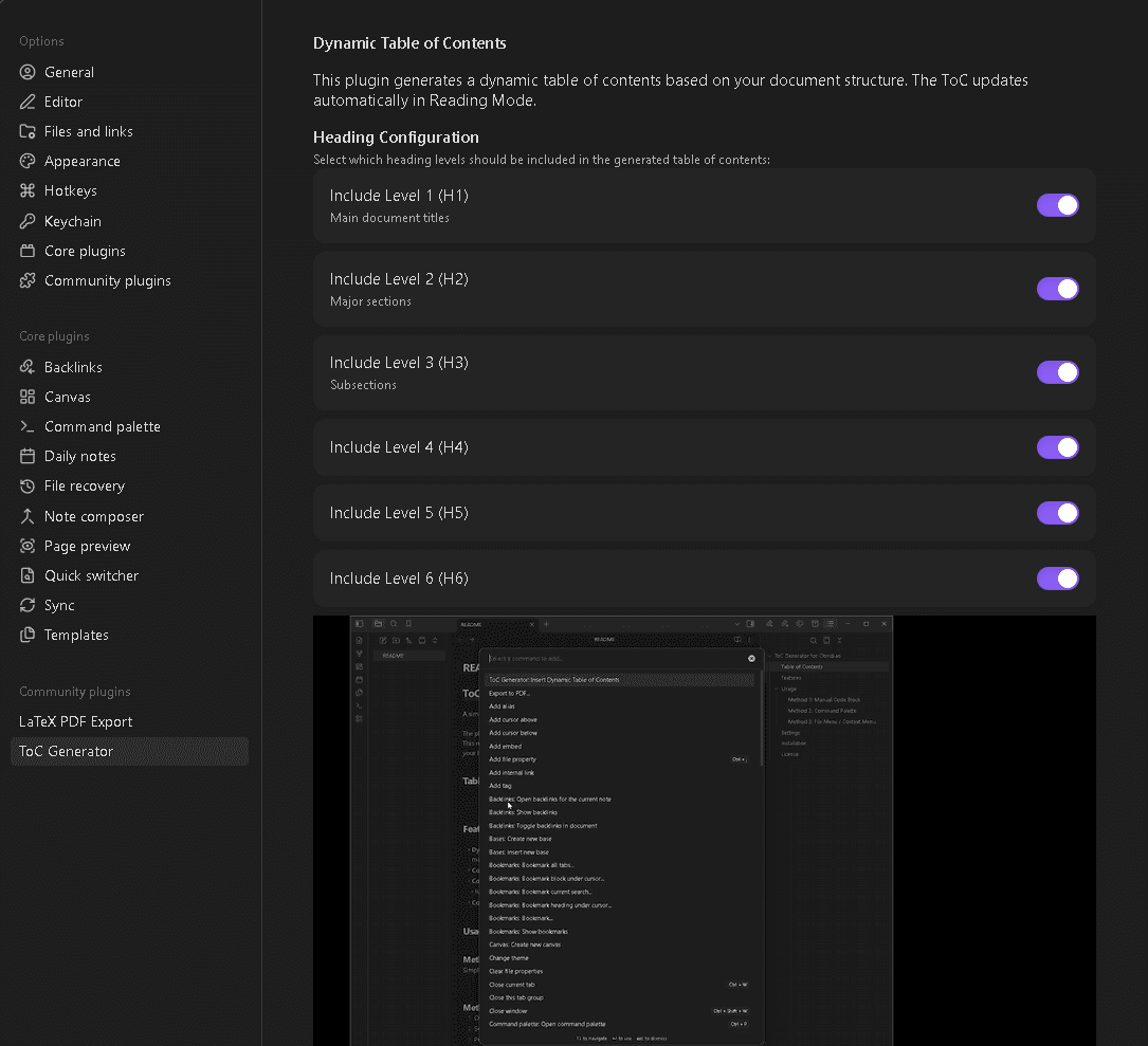 Obsidian ToC Plugin